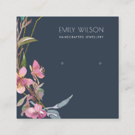 NAVY CHERRY BLOSSOM STUD EARRING DISPLAY LOGO QUADRATISCHE VISITENKARTE