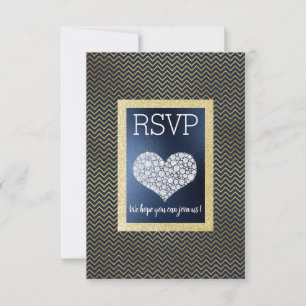 Navy Chevron Gold Herz RSVP einfach elegant Karte