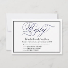 Navy Chic Calligraphy Script Wedding Repcard RSVP Karte