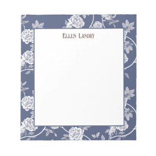 Navy Chinoiserie Floral Personalisiert Notizblock