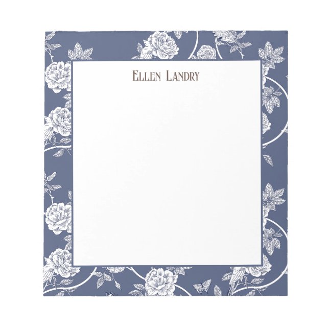 Navy Chinoiserie Floral Personalisiert Notizblock (Vorderseite)