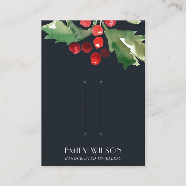 NAVY CHRISTMAS HOLLY BERRY HAIR CLIP DISPLAD CARD VISITENKARTE (Vorderseite)