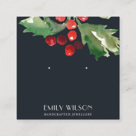 NAVY CHRISTMAS HOLLY BERRY STUD EARRING DISPLAY QUADRATISCHE VISITENKARTE