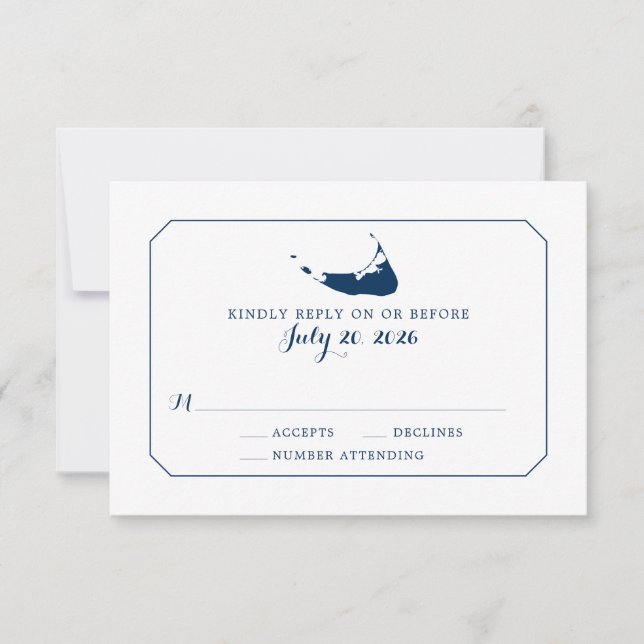 Navy Classic Nantucket Island Map Wedding RSVP (Vorderseite)