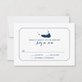 Navy Classic Nantucket Island Map Wedding RSVP Karte