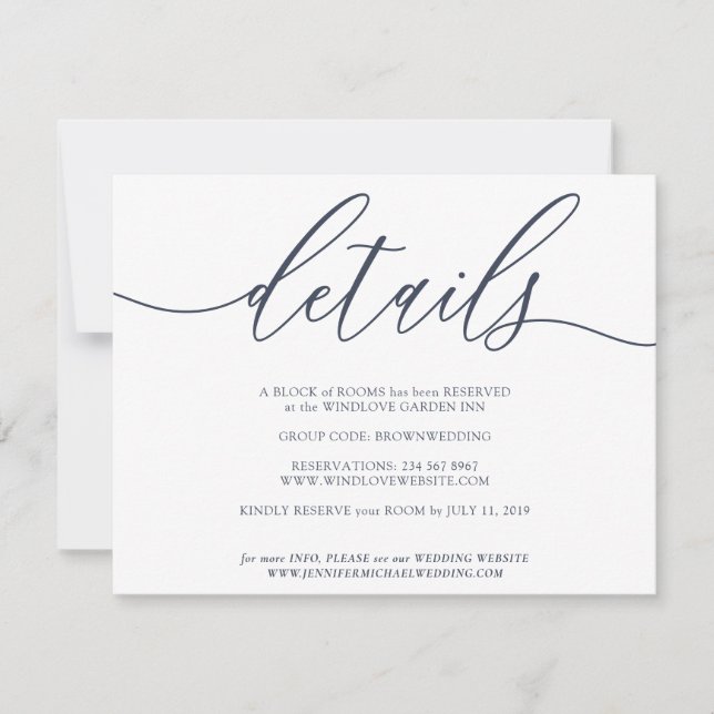 Navy Clean Details Einfache Hochzeit RSVP Karte (Vorderseite)