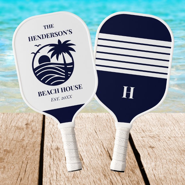 Navy Coastal Nautical Palm Tree Family Beach House Pickleball Schläger (Von Creator hochgeladen)