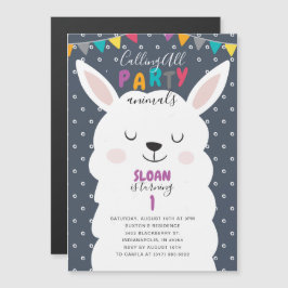 Navy Colorful Lama Fun Fiesta Geburtstagsparty Magneteinladung