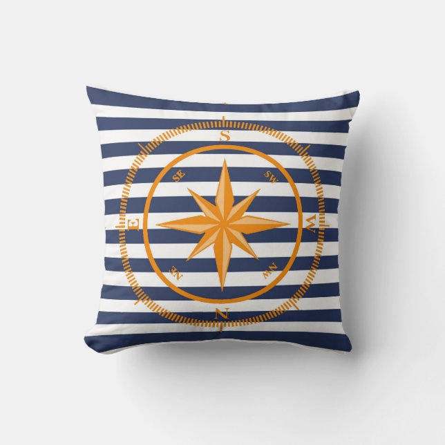 Navy Compass Reversible Throw Kissen (Vorderseite)