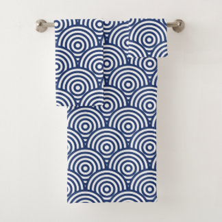 Navy Concentric Circle Pattern Badhandtuch Set