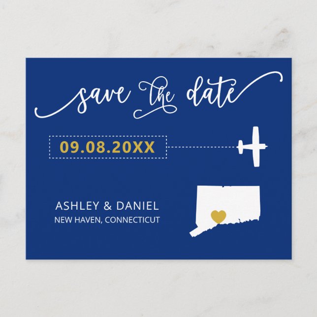 Navy Connecticut Wedding Speichern Sie die Datumsk Postkarte (Vorderseite)