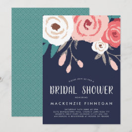 Navy & Coral Floral Brautparty Einladung