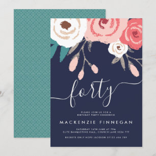 Navy & Coral Fortieth Birthday Party Einladung