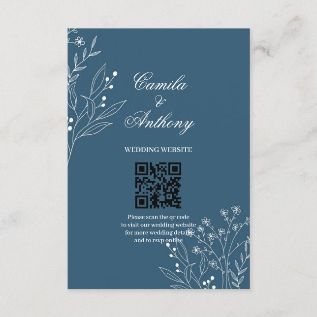 Navy Corner Floral Boho Wedding Begleitkarte (Vorderseite)