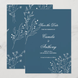 Navy Corner Floral Boho Wedding Einladung