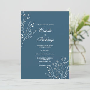 Navy Corner Floral Boho Wedding Einladung