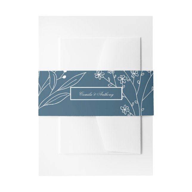 Navy Corner Floral Boho Wedding Einladungsbanderole (Vorderseite Beispiel)