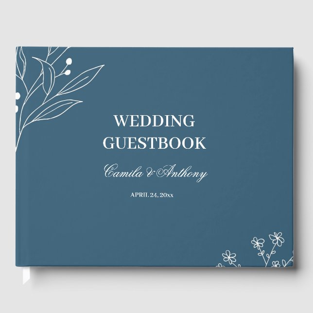 Navy Corner Floral Boho Wedding Gästebuch (Vorderseite)