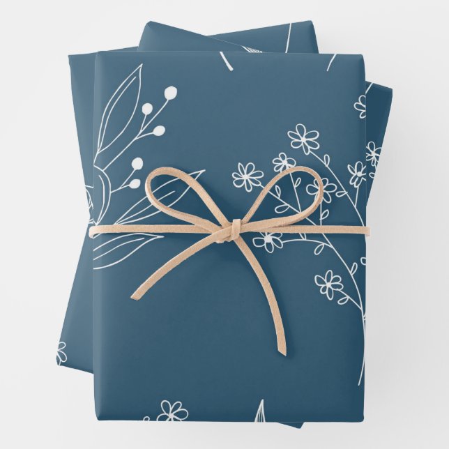 Navy Corner Floral Boho Wedding Geschenkpapier Set (Beispiel)