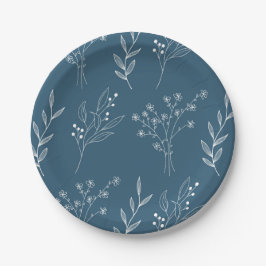 Navy Corner Floral Boho Wedding Pappteller