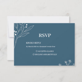 Navy Corner Floral Boho Wedding RSVP Karte