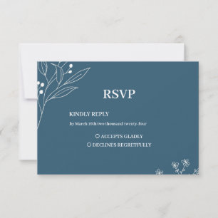 Navy Corner Floral Boho Wedding RSVP Karte