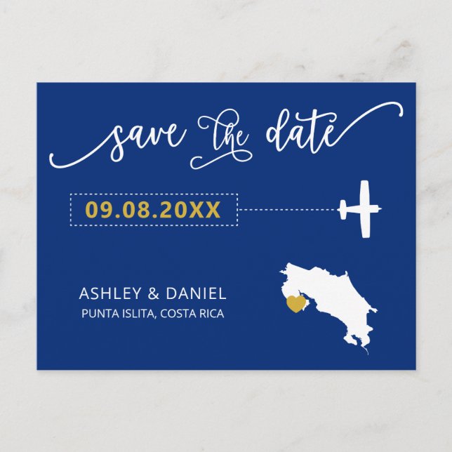 Navy Costa Rica Hochzeit Speichern Sie die Datumsk Postkarte (Vorderseite)