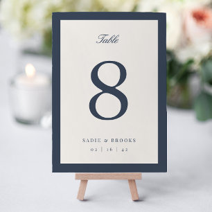 Navy & Cream Klassische Schrift Hochzeit Tischnummer
