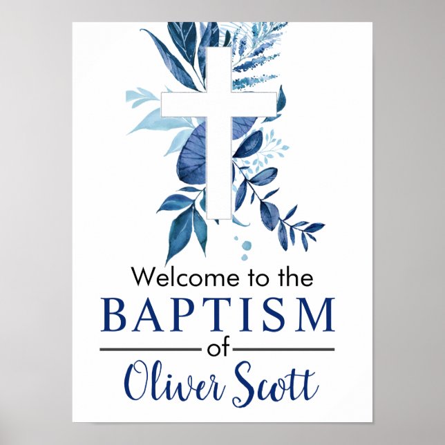 Navy Cross Rustic Boy Baptism Welcome Poster (Devant)
