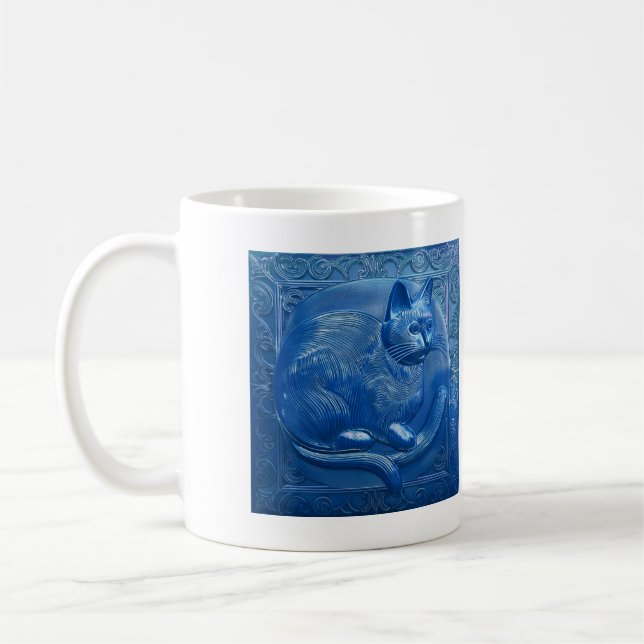 Navy Custom Art Nouveau Cat Lady Kaffeetasse (Links)
