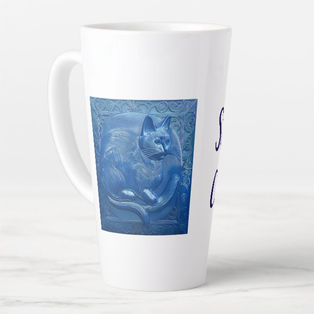 Navy Custom Art Nouveau Cat Lady Milchtasse (Linke Ecke)