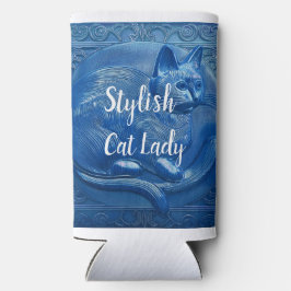 Navy Custom Art Nouveau Cat Lady Selters Dosenkühler