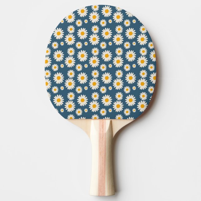 Navy Daisy Floral Bohemisch Botanisches Muster Tischtennis Schläger (Vorderseite)