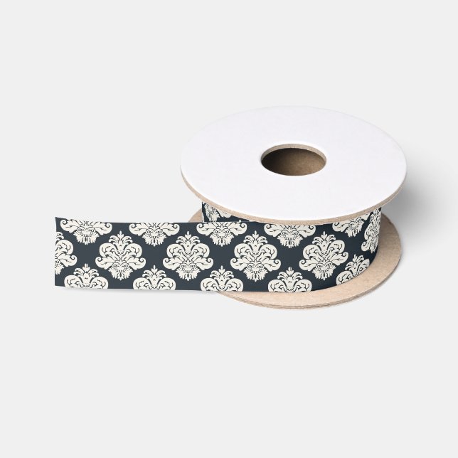 Navy Damask Wohngestaltung Designer Satinband (Spule)