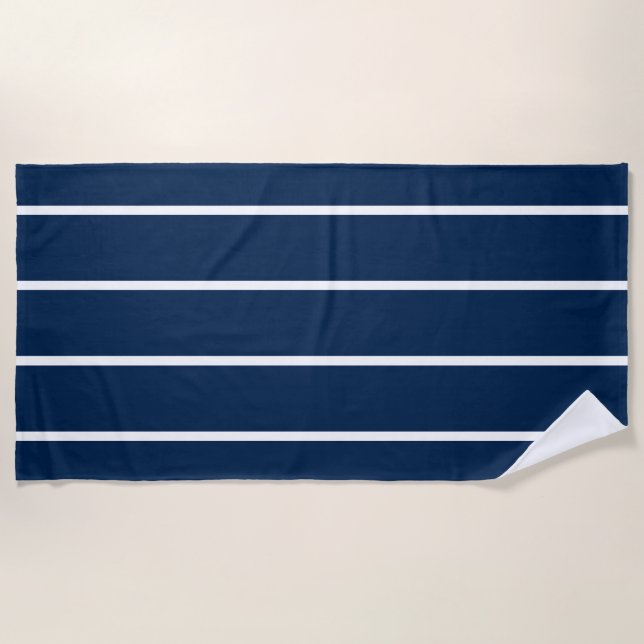 Navy Dark Blue Stripes beach towel Strandtuch (Vorderseite)