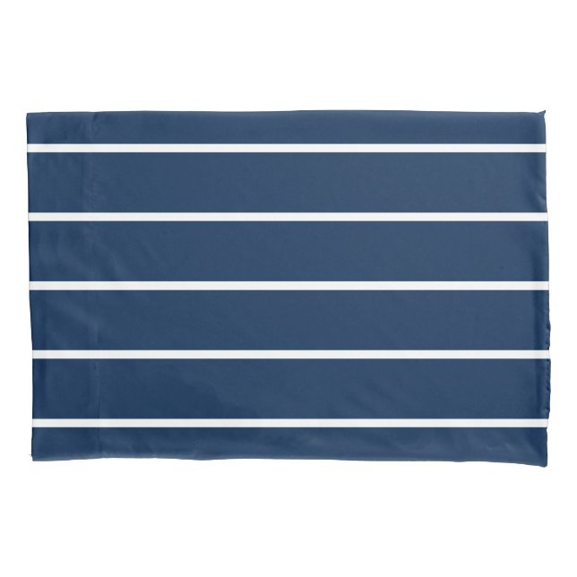 Navy Dark Blue Stripes Pillowcase Kissenbezug (Vorderseite)