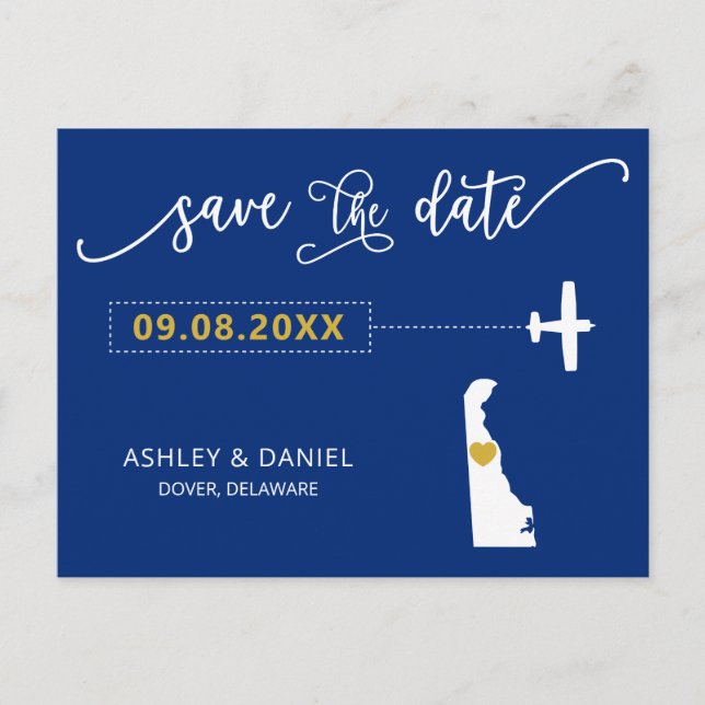 Navy Delaware Wedding Save the Date Map Postcard Postkarte (Vorderseite)
