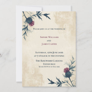 Navy Distel Pergament schottische Hochzeitseinladu Einladung