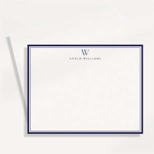 Navy-Doppelrand-Monogramm-Notizkarte in Off-White Einladung