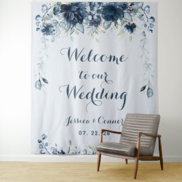 Navy Dusty Blue Eucalyptus Willkommen bei unserer  Wandteppich