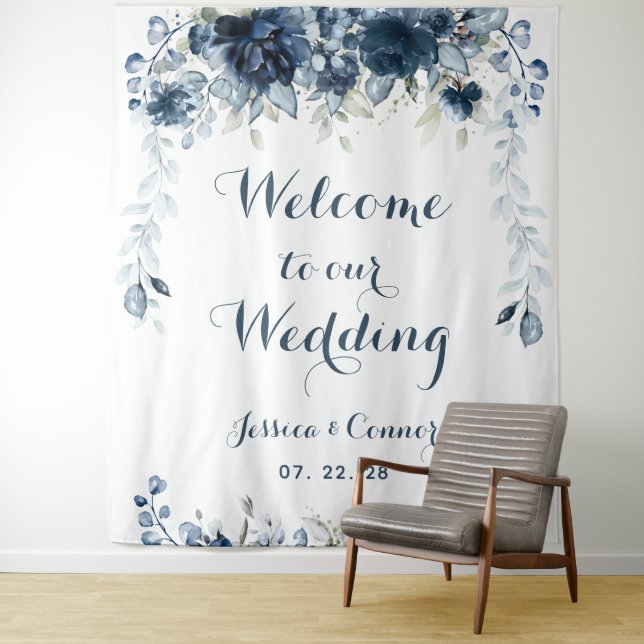 Navy Dusty Blue Eucalyptus Willkommen bei unserer  Wandteppich (Beispiel)
