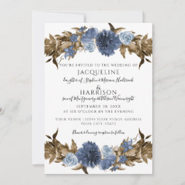 Navy Dusty Blue Floral Fall Sepia Grüne Hochzeit Einladung