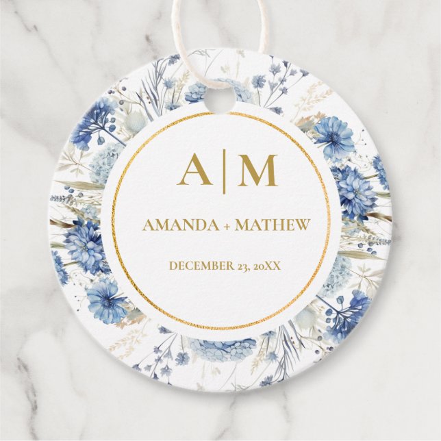 Navy Dusty Blue Floral Spring Bloom Wedding Geschenkanhänger (Vorderseite)