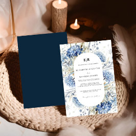 Navy Dusty Blue Floral Spring Bloom Wedding Invita Einladung
