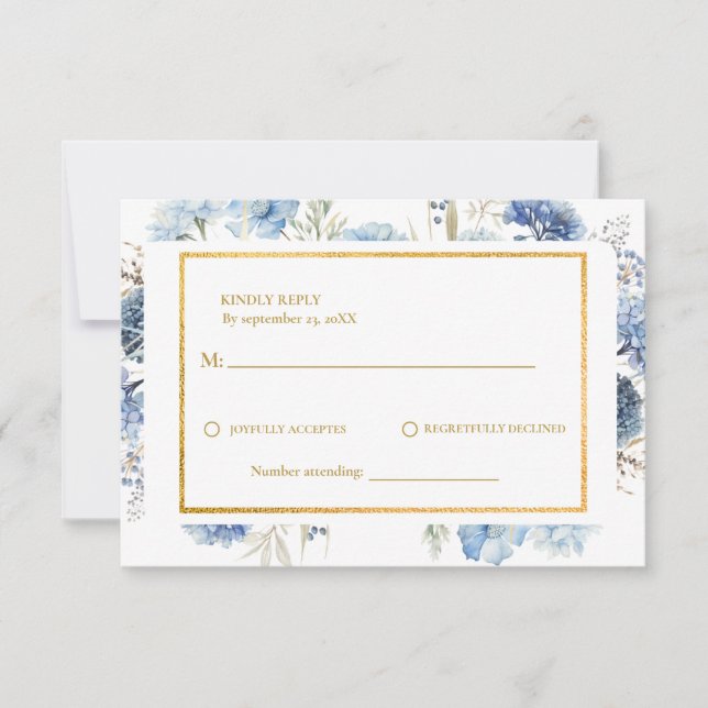 Navy Dusty Blue Floral Spring Bloom Wedding RSVP (Vorderseite)