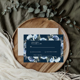 Navy Dusty Blue Floral Spring Bloom Wedding RSVP Karte