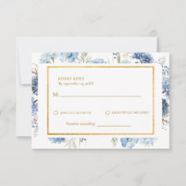 Navy Dusty Blue Floral Spring Bloom Wedding RSVP Karte