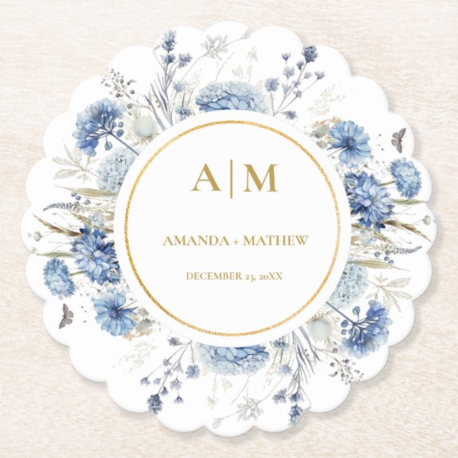 Navy Dusty Blue Floral Spring Bloom Wedding Untersetzer (Vorderseite)