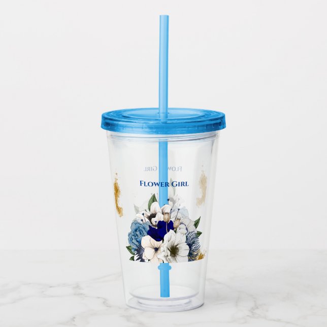 Navy Dusty Blue Ivory Floral Gold Spritzer Acryltrinkbecher (Vorderseite)