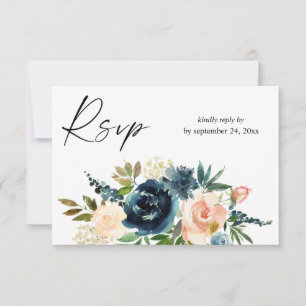 Navy & Dusty Blue Pink Floral 2mit Meetingkarte RS RSVP Karte